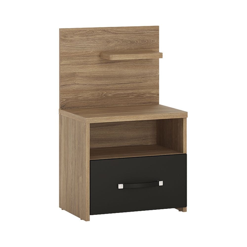 Olympus 1 drawer bedside with open shelf (RH) in Stirling Oak with matte black fronts